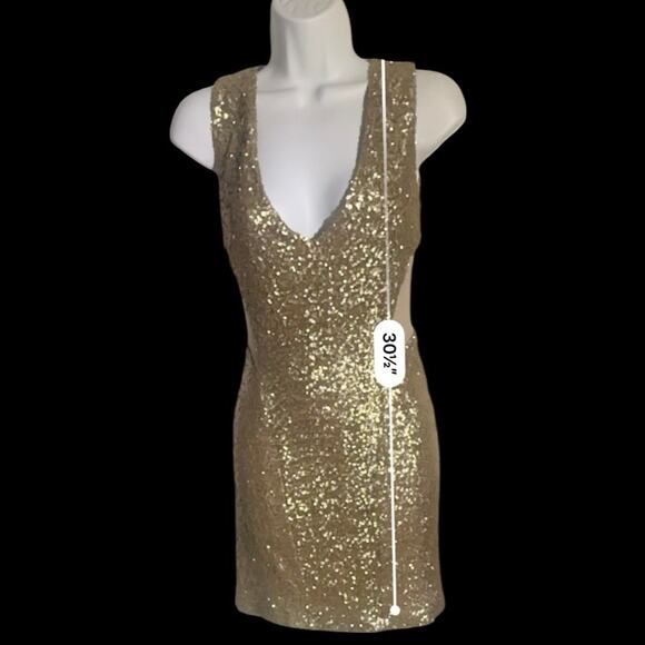 TFNC London Gold Sequins Mini Dress Women’s XS Stretchy Sparkly Homecoming Party - Picture 8 of 16